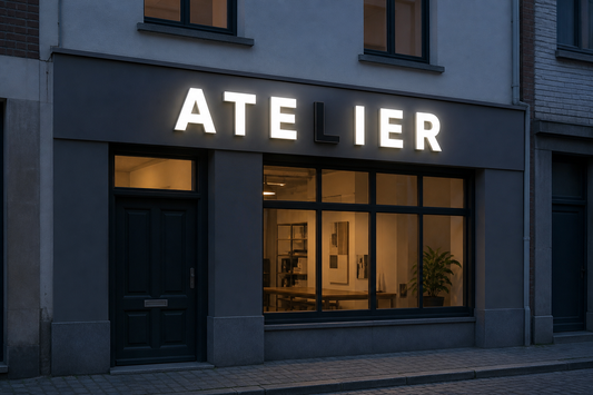 Illustration IA : Enseigne ATELIER dont une lettre est éteinte, pour illustrer un besoin de diagnostic.