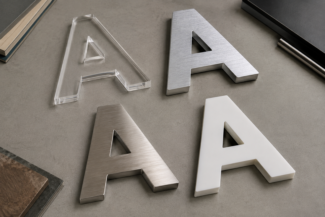 Illustration IA : Quatre lettres A illustrant des aspects transparent, métallique, gris et blanc.