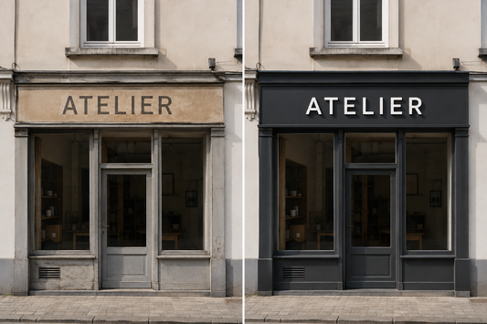 Simulation avant-après d’une devanture ATELIER rénovée.